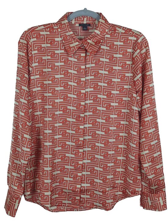 Ann Taylor Tops - Ann Taylor Blouse Womens Small Orange Geometric Button Up Collared Long Sleeve